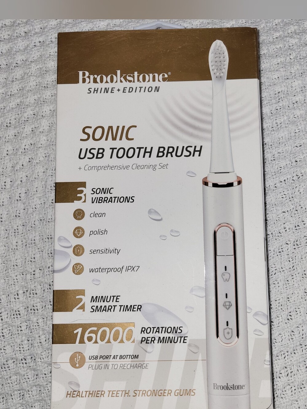 Brookstone Shine Edition USB Sonic Toothbrush Cleaning Set Rechargeable NEW